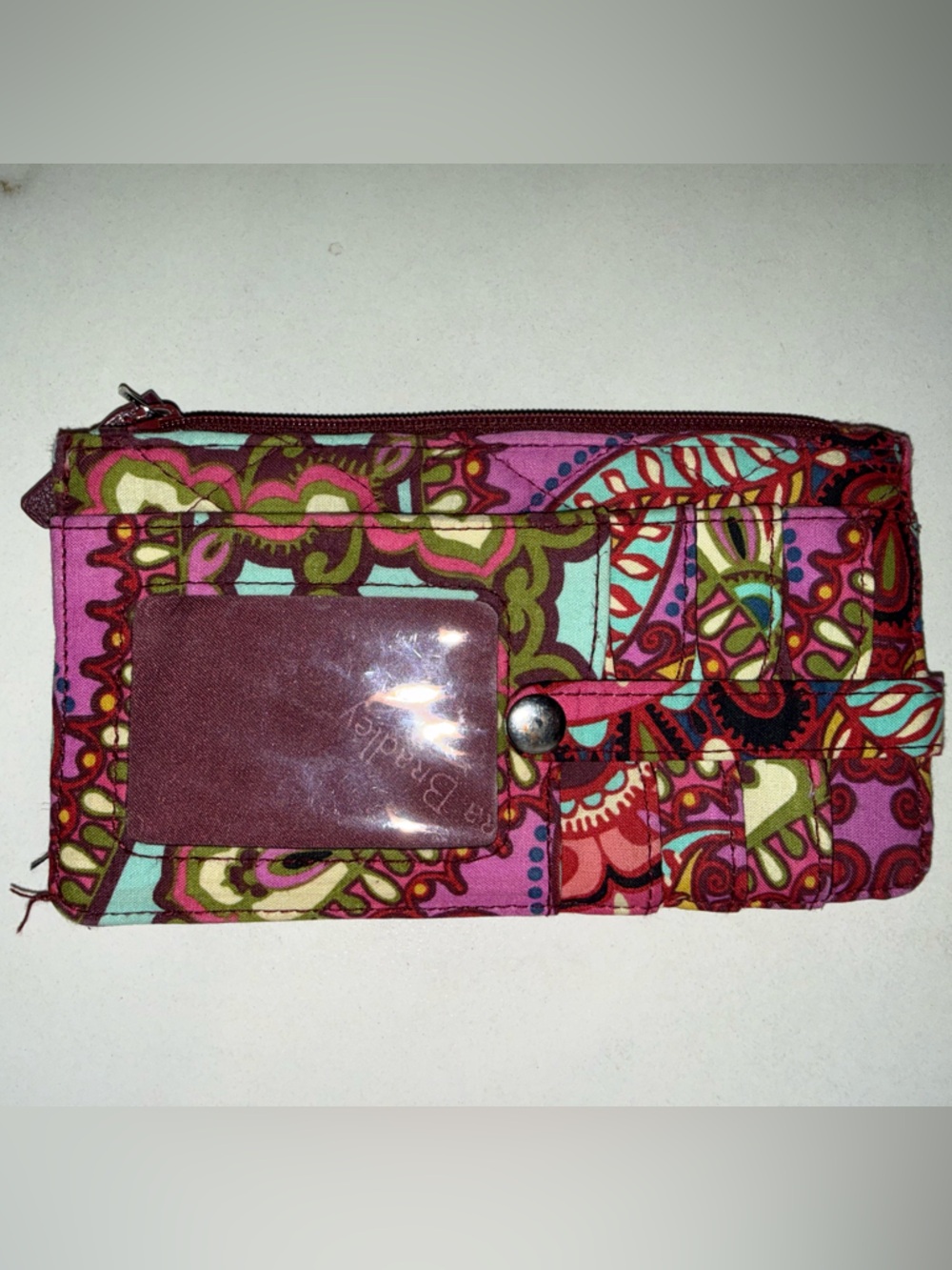 Vera Bradley Pink Multi Paisley Quilted Phone Wristlet with ID Window